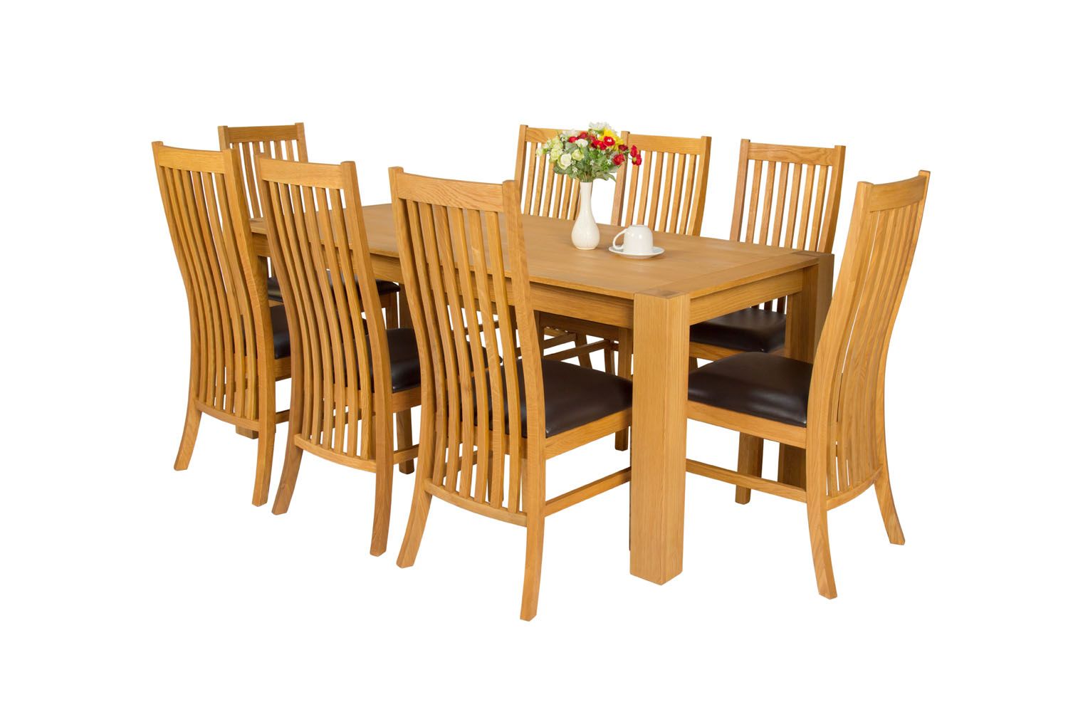 Cambridge 180cm Oak Table 8 Lichfield Brown Leather Chairs Cambridge 180cm Oak Table 8 Lichfield Brown Leather Chairs