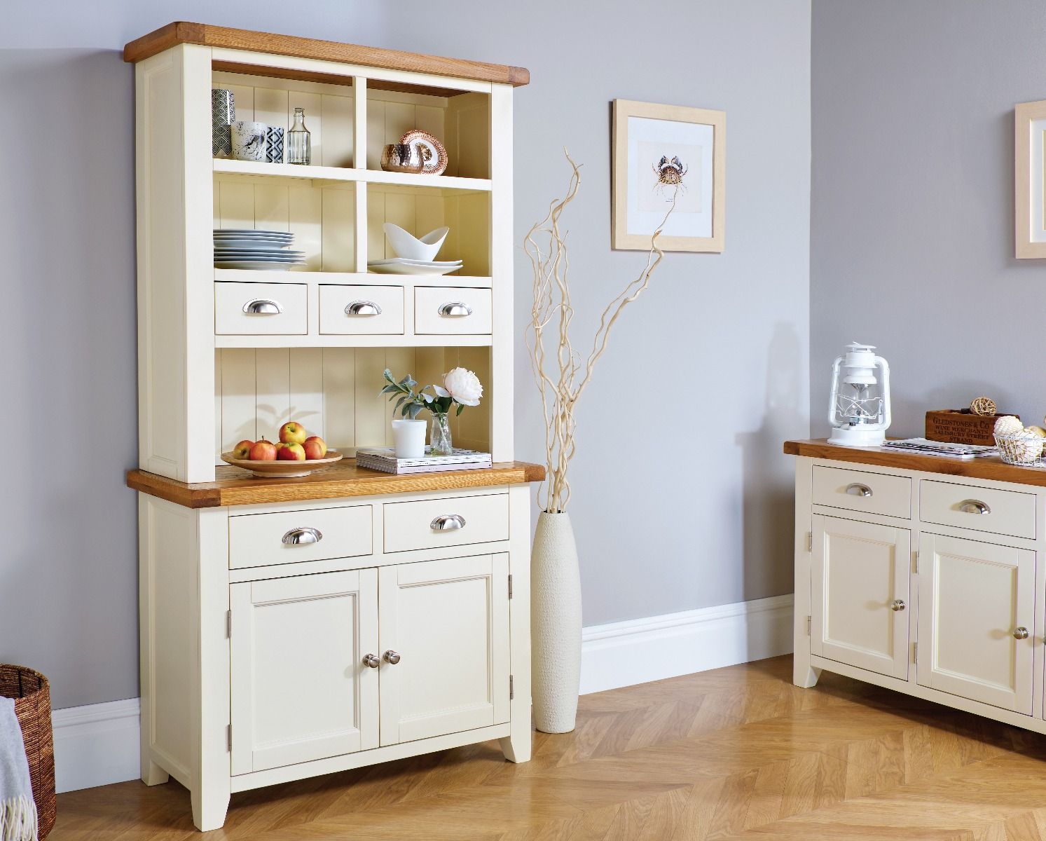 Country Cottage Cream Painted 100cm Buffet and Hutch Dresser Display Unit - SUMMER SALE Country Cottage Cream Painted 100cm Buffet and Hutch Dresser Display Unit - SUMMER SALE