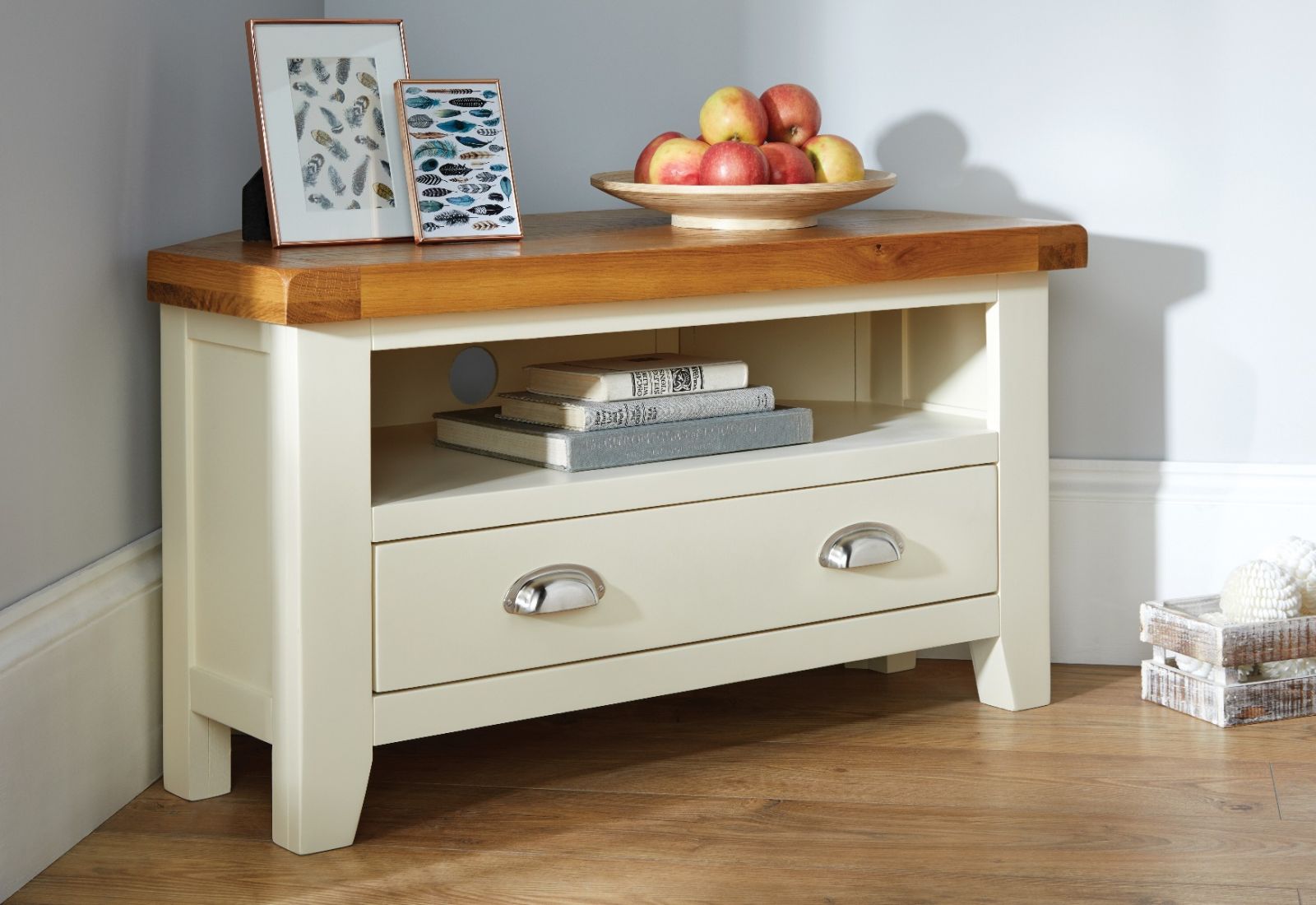 Country Cottage Cream Painted Corner TV Unit With Drawer - SUMMER SALE