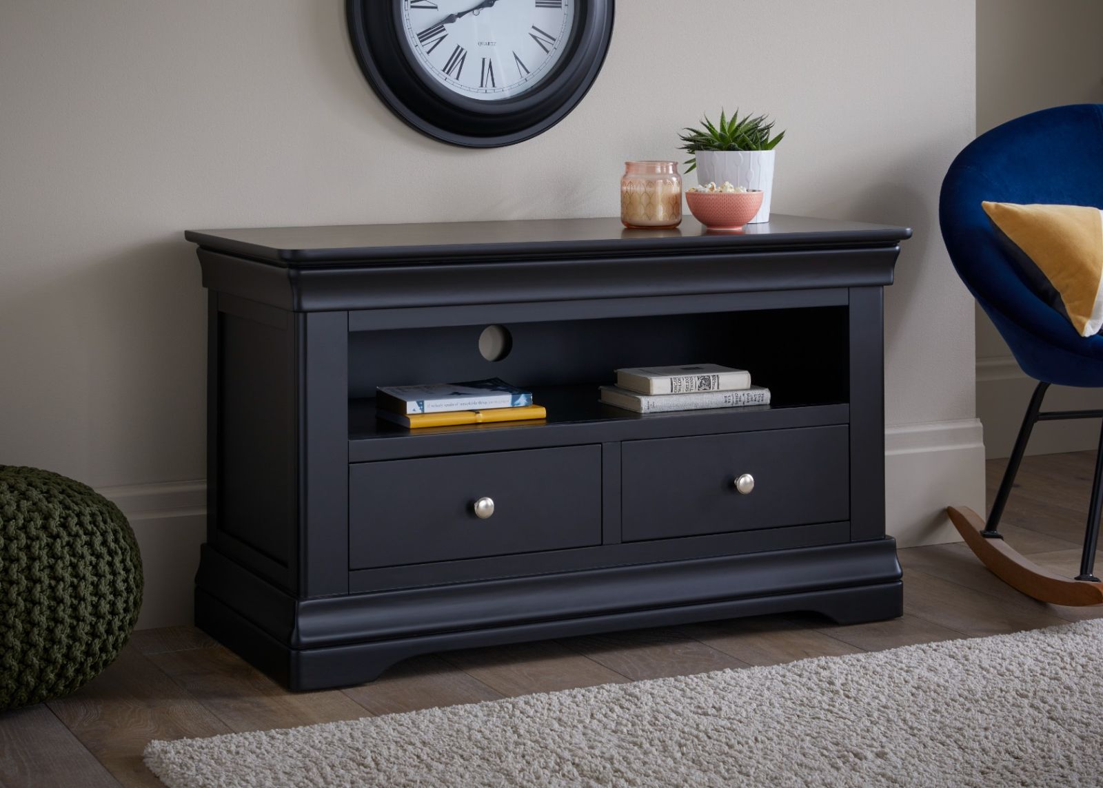 Toulouse Black Painted Fully Assembled TV Unit 2 Drawers - £60 OFF FLASH SALE Toulouse Black Painted Fully Assembled TV Unit 2 Drawers - £60 OFF FLASH SALE