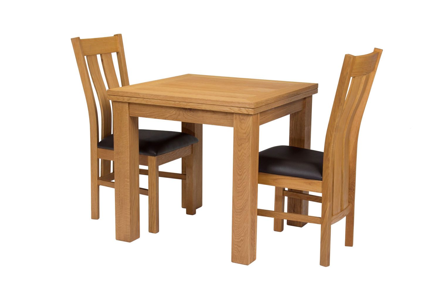 Lichfield Flip Top 80cm to 160cm Oak Table 2 Churchill Brown Leather Oak Chair Set Lichfield Flip Top 80cm to 160cm Oak Table 2 Churchill Brown Leather Oak Chair Set