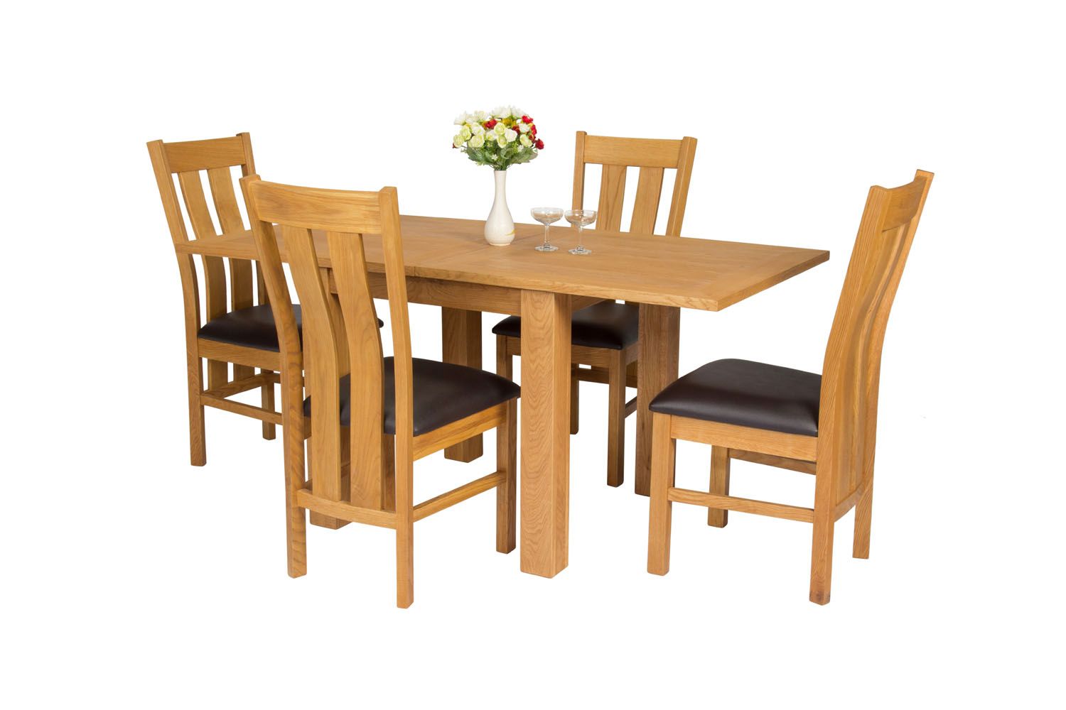 Lichfield Flip Top 80cm to 160cm Oak Table 4 Churchill Brown Leather Oak Chair Set Lichfield Flip Top 80cm to 160cm Oak Table 4 Churchill Brown Leather Oak Chair Set