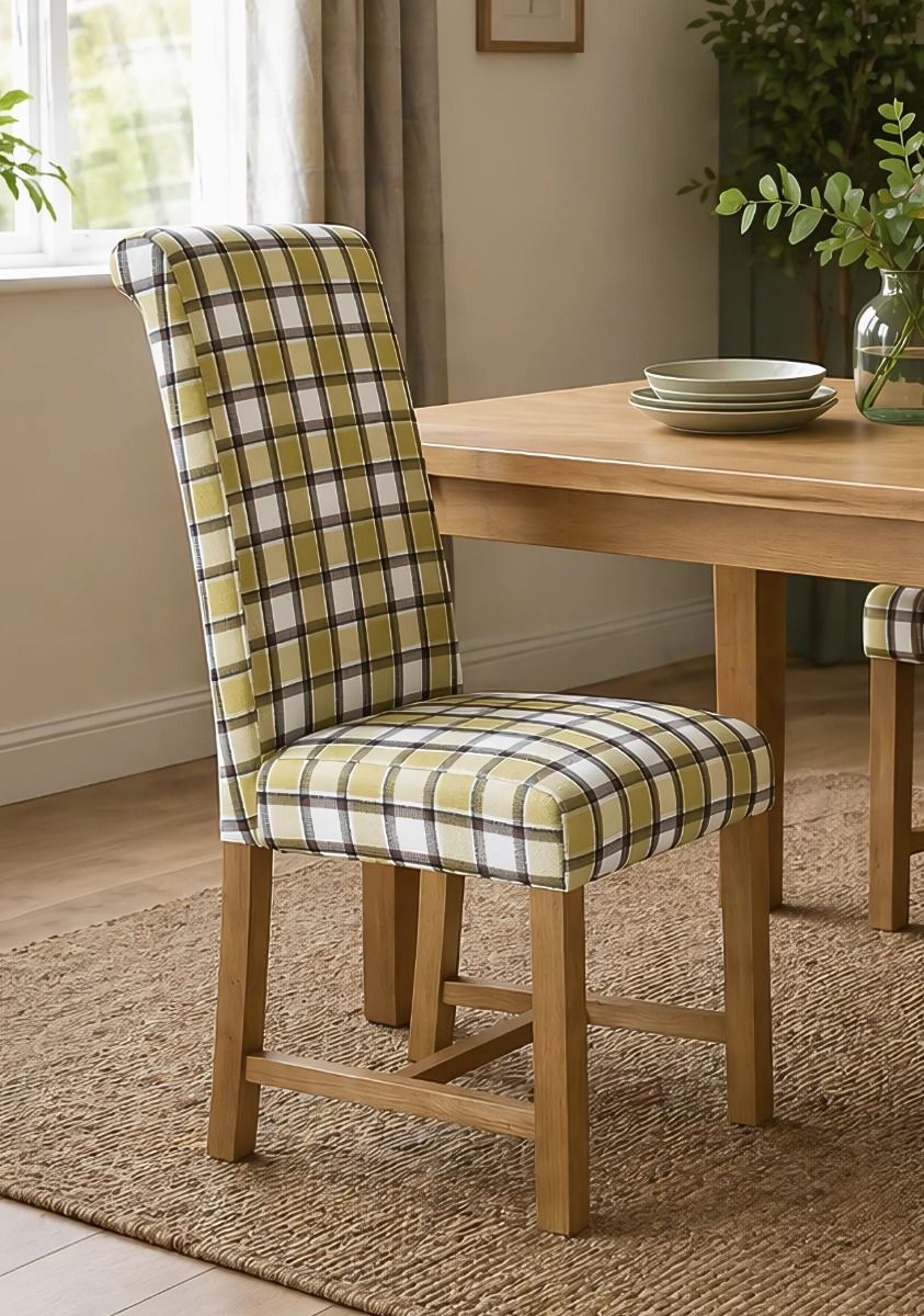 Harrogate Check Green Herringbone Fabric Dining Chair Oak Legs - SUMMER SALE Harrogate Check Green Herringbone Fabric Dining Chair Oak Legs - SUMMER SALE
