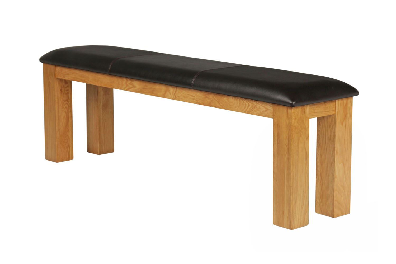 150cm Country Oak Brown Leather Chunky Indoor Oak Bench - £50 OFF FLASH SALE 150cm Country Oak Brown Leather Chunky Indoor Oak Bench - £50 OFF FLASH SALE