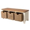Country Cottage Cream Painted Oak Shoe Storage Bench with 3 Baskets - 25% OFF FLASH SALE - 10