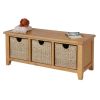 Country Oak Hallway Shoe Storage Bench with 3 Wicker Baskets - 10% OFF SUMMER SALE - 7