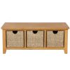 Country Oak Hallway Shoe Storage Bench with 3 Wicker Baskets - 10% OFF SUMMER SALE - 8