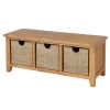 Country Oak Hallway Shoe Storage Bench with 3 Wicker Baskets - 10% OFF SUMMER SALE - 9
