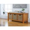 Country Oak Hallway Shoe Storage Bench with 3 Wicker Baskets - 10% OFF SUMMER SALE - 2
