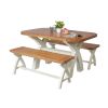 Country Oak 140cm cream painted dining table pair 120cm cross leg benches - SUMMER SALE - 2