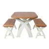 Country Oak 140cm cream painted dining table pair 120cm cross leg benches - SUMMER SALE - 3