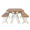 Country Oak 140cm cream painted dining table pair 120cm cross leg benches - SUMMER SALE - 7