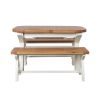 Country Oak 180cm CREAM PAINTED Extending Cross Leg Oval Table and 2 x 120cm Cross Leg CREAM Bench Set - SUMMER SALE - 6
