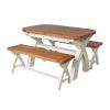 Country Oak 180cm CREAM PAINTED Extending Cross Leg Oval Table and 2 x 120cm Cross Leg CREAM Bench Set - SUMMER SALE - 8