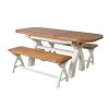 Country Oak 180cm CREAM PAINTED Extending Cross Leg Oval Table and 2 x 120cm Cross Leg CREAM Bench Set - SUMMER SALE - 9