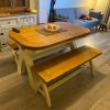 Country Oak 180cm CREAM PAINTED Extending Cross Leg Oval Table and 2 x 120cm Cross Leg CREAM Bench Set - SUMMER SALE - 2