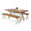 1.6m Cream Painted Cross Leg Oak Bench - £50 OFF FLASH SALE - 5