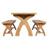 Country Oak 140cm X Leg Table and 2 120cm X Leg Country Oak Benches - SUMMER SALE - 2