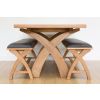 Country Oak 140cm X Leg Table and Pair of 120cm Dark Brown Leather Bench Dining Set - SUMMER SALE - 3