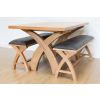 Country Oak 140cm X Leg Table and Pair of 120cm Dark Brown Leather Bench Dining Set - SUMMER SALE - 4