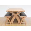 Country Oak 140cm X Leg Table and Pair of 120cm Dark Brown Leather Bench Dining Set - SUMMER SALE - 5