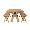 Country Oak 230cm Cross Leg Table and 2 160cm Cross Leg Bench Set - SUMMER SALE - 3