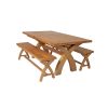 Country Oak 230cm Cross Leg Table and 2 160cm Cross Leg Bench Set - SUMMER SALE - 4