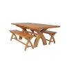 Country Oak 230cm Cross Leg Table and 2 160cm Cross Leg Bench Set - SUMMER SALE - 6