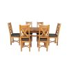 Country Oak 180cm Extending Cross Leg Oval Table and 6 Grasmere Brown Leather Chairs - SUMMER SALE - 5