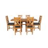 Country Oak 180cm Extending Cross Leg Oval Table and 6 Grasmere Brown Leather Chairs - SUMMER SALE - 6