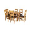 Country Oak 180cm Extending Cross Leg Square Table and 6 Chester Brown Leather Chairs - 3