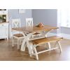 Country Oak 140cm Cream Painted X Leg Table 2 x Matching Chairs & Bench Dining Set - SUMMER SALE - 2