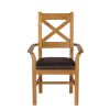 Windermere Cross Back Oak Carver Dining Chair With Brown Leather Seat - £50 OFF FLASH SALE - 4
