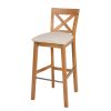 Java Cross Oak Bar Stool with Beige Linen Seat Pad - £60 OFF FLASH SALE - 3