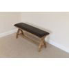 Country Oak 160cm Cross Leg Dark Brown Leather Bench - £60 OFF FLASH SALE - 12