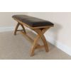 Country Oak 160cm Cross Leg Dark Brown Leather Bench - £60 OFF FLASH SALE - 15