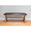 Country Oak 160cm Cross Leg Dark Brown Leather Bench - £60 OFF FLASH SALE - 4