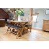 Country Oak 160cm Cross Leg Dark Brown Leather Bench - £60 OFF FLASH SALE - 10
