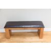 150cm Country Oak Brown Leather Chunky Indoor Oak Bench - £50 OFF FLASH SALE - 9