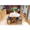 150cm Country Oak Brown Leather Chunky Indoor Oak Bench - £50 OFF FLASH SALE - 12