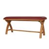 Red Leather Dining Bench 120cm Cross Leg Country Oak Design - £50 OFF FLASH SALE - 6