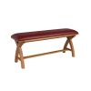 Red Leather Dining Bench 120cm Cross Leg Country Oak Design - £50 OFF FLASH SALE - 2