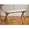 Country Oak 120cm Cream Leather Cross Leg Oak Bench - £50 OFF FLASH SALE - 2