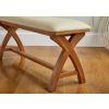 Country Oak 120cm Cream Leather Cross Leg Oak Bench - £50 OFF FLASH SALE - 3