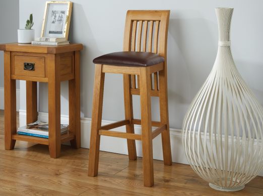 Westfield Oak Kitchen Stool with Brown Leather Seat Pad - £50 OFF FLASH SALE