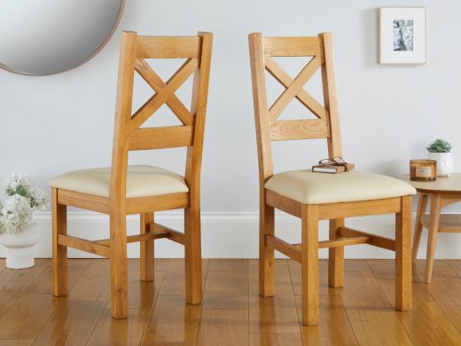 Windermere Cross Back Oak Dining Chair With Cream Leather Seat